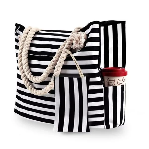 Stor Strandtaske til Kvinder med Lille Taske, Vandtæt & Rummelig Strandtaske, Strandtaske / Beach Bag - Picnictaske - 42x15x42 cm