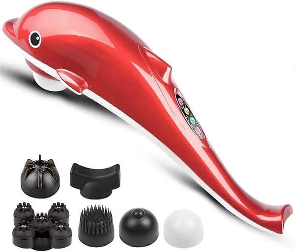6-i-1 Elektrisk Delfin Handmassager Vibration Infraröd Nacke Rygg Fötter Massagehammare Rulle Koppla Av Hälsa Massagestav