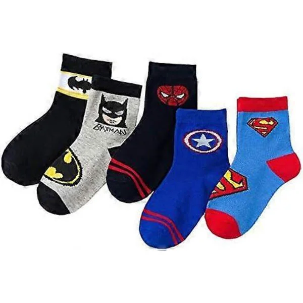 5 paria supersankari lasten sukkia. Avengers lasten sukat, puuvillasukat, unisukat. Hämähäkkimies, US Captain, Superman sukat