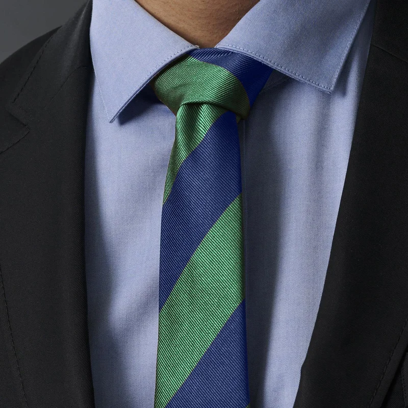 Cravatta blu e verde in seta da 6 cm con motivo a righe per uomini - Cravatte fantasia