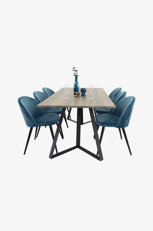 Venture Home - Maggie Matbord och 6 st Velvet stol - Blå - Matgrupp 6 personer - Från Homeroom
