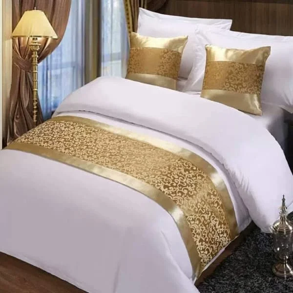 Champagne Jacquard Sängkappa Löpare Sängkläder för Hem Hotell Gästhus (Färg: Guld, Storlek: 50x210cm (för 1,5m säng))