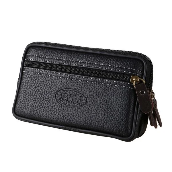 Herre Bæltetaske Fanny Pack Mobiltelefon PU Læder Pung Bæltetaske Sort
