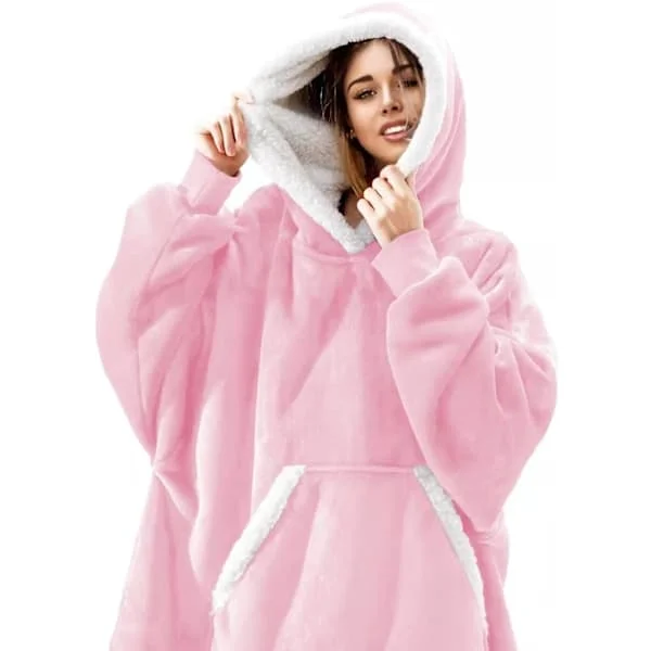 Överdimensionerad Filttröja Bärbar Lamm Sammet Lös Filt Rosa