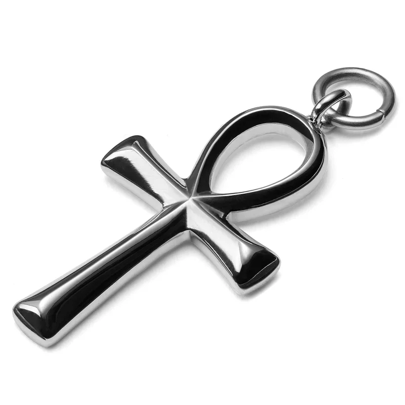 Silver-Tone Steel Ankh Charm for Men - Charm Hoop Earrings