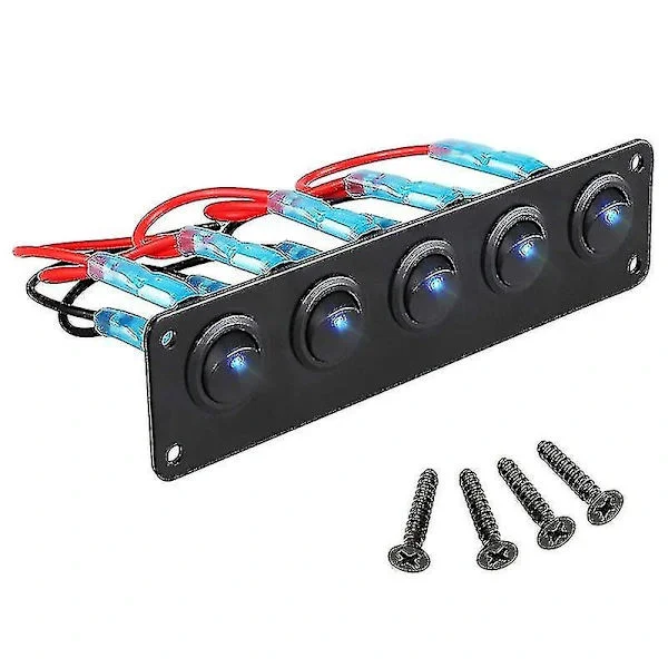 Rocker Switch Panel with 5 Pre-wired Rocker Switches for 12v 24v Car Vehicle Trailer Truck S