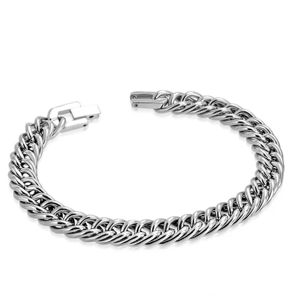 Miesten rannekoru ruostumattomasta teräksestä 316L hopeanvärisenä - Panssariketju - P 22 cm L 9,5 mm