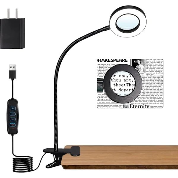 Bordklemme-lampe for lesing hjemmekontor, 10 dimbare lysstyrker 3 moduser, klemme-lampe for sengegavl