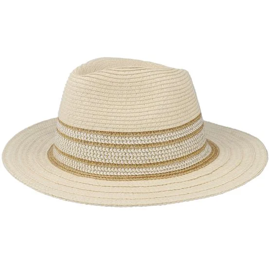 Seeberger - Beige fedora Hut - Fedora With Shiny Insert Linen-Gold Straw Hat @ Hatstore