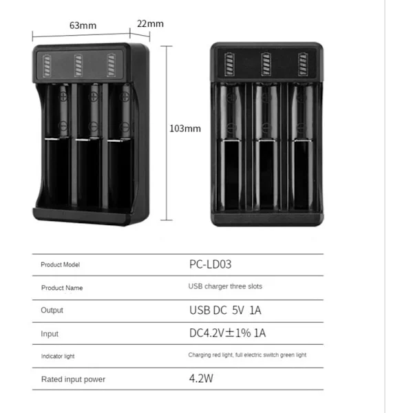 18650 Charger with Type-C Cable 4.2V Lithium Battery Smart Charger for 14500 26650 18650 Battery, 2 Slots