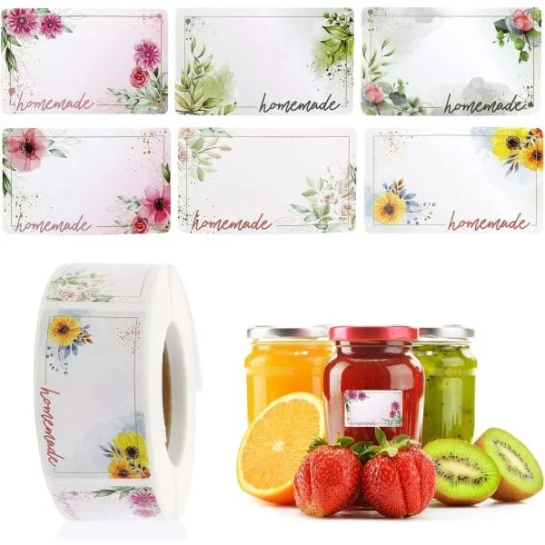 500 Pieces Jam Labels, Rectangular Floral Self-Adhesive Labels (Approx)