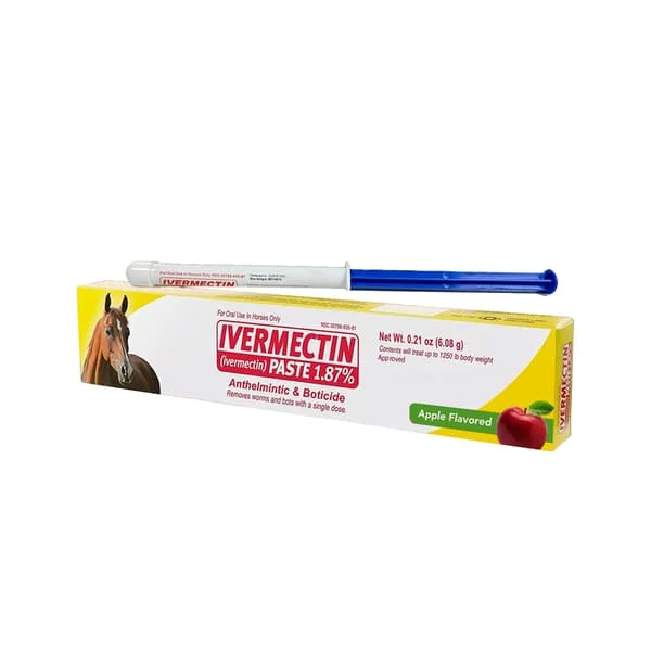 Epleduftende ormekur for hest, plantebasert, ikke-irriterende, eplesmak, praktisk emballasje for hester.