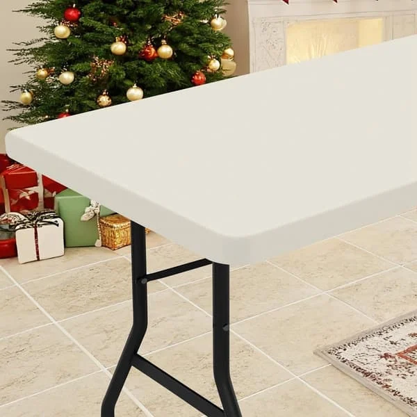 152*76 cm Elastic Polyester Tablecloth, White - Waterproof, Scratch-Resistant, for Folding Tables