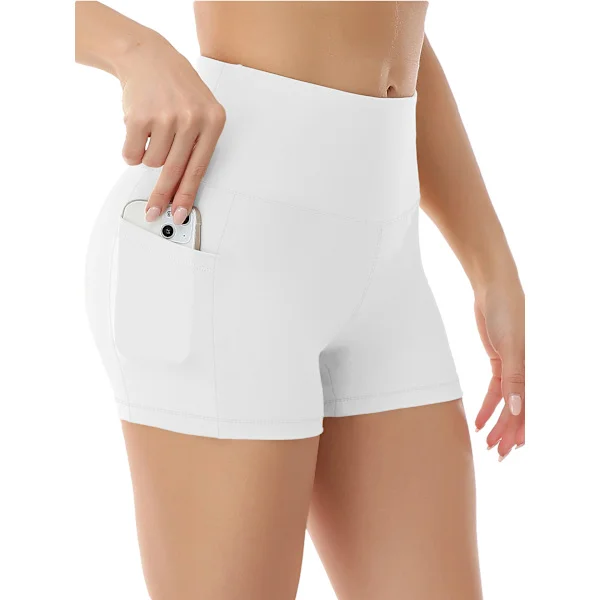Yogashorts, Dameshorts, sidelommer med telefonlomme, høy midje, yoga fitness, treningsbukser, undertøy, flerfarget hvit hvit{JSR}