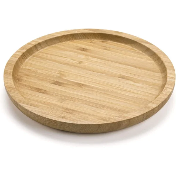 Rund bricka i bambu, träfat, serveringsbricka i trä, charkuteribricka för matbord / soffbord, 20 cm