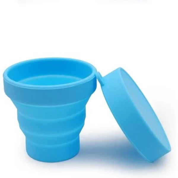 Sammenklappelig kop - Silikone - Inkluderer låg - Opbevaring af menstruationskop - Multifunktionel - 150ML - Blå