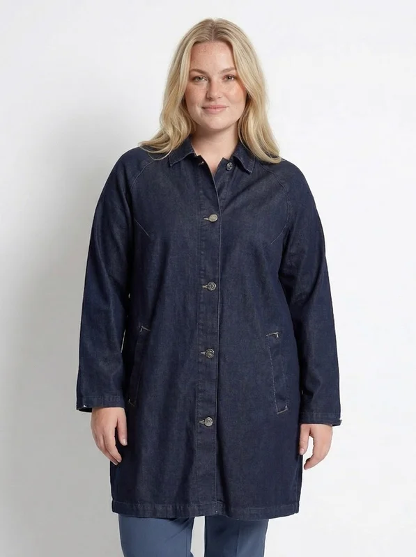 CISO - Lang Denim Jakke - Mørkeblå - Knaplukning