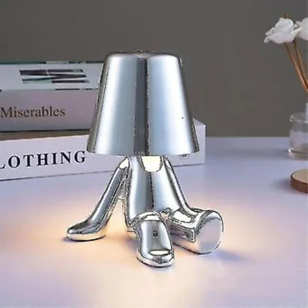 Sängbordslampa med Touch, Guld Tänkarlampa Skrivbordslampa Sladdlös Uppladdningsbar Portabel Dekorativ Sängbordslampa med USB-laddning Silver D