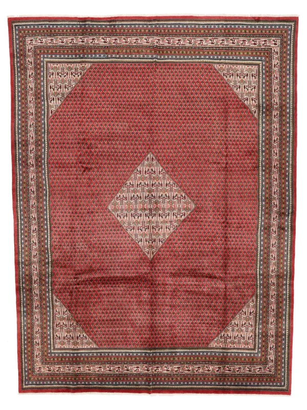 Handknuten Sarough Mir 300X396 Orientalisk Ullmatta Mörkröd/Brun Stor