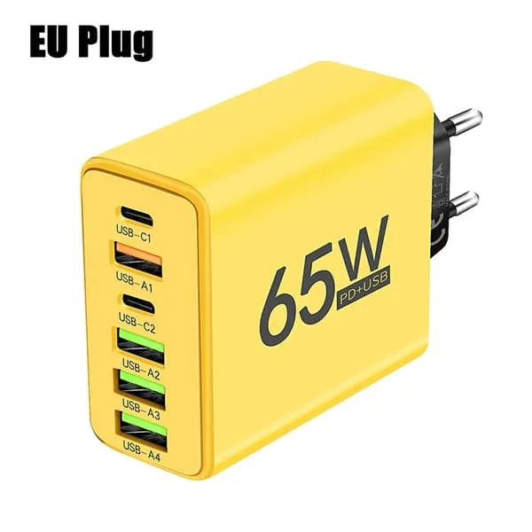 USB C Laddare 6 Portar Snabbladdning Väggladdare kompatibel iPhone 15 14 Pro Max Samsung Galaxy S23 Xiaomi 14 Mobiltelefonladdare