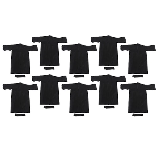 10 Pcs Beauty Salon Gowns with Waistband, Non-Woven Disposable Bathrobes for Hair Salon, Black