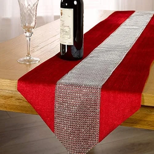 Time to Sparkle Lyxig Sammet Diamant Bordslöpare Tjock Sammet Chenille Satin Tofsad Jul (Velvet-RÖD, Löpare 32x250cm)