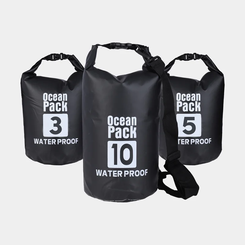 Drybag set / drybags Ocean Pack, 500D, 3/5/10 liter, zwart, 3-pack