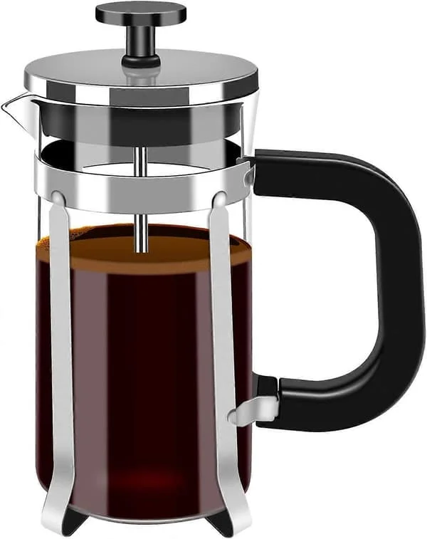 Franskpress Kaffebryggare, 350 ml Cafetière Kaffeplunger, Liten Tepress Borosilikatglas med Rostfritt Stålfilter, Svart