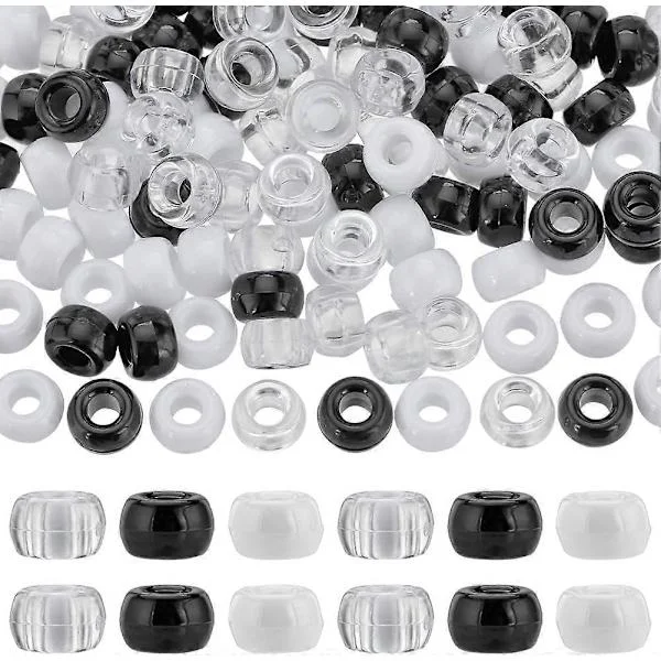 600 st Pony Beads i Bulk 6x9mm Opaka Pony Beads Svart Vit Plastpärlor Transparenta Pony Beads Kit Runda Hantverkspärlor för Smyckestillverkning 