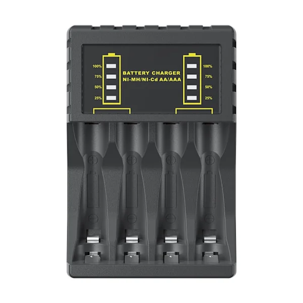 Batterilader Intelligent LED-indikator Kortslutningsbeskyttelse for 2A/3A oppladbar batterilader 4 spor