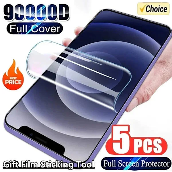 5 st Full Cover Hydrogel Film för iPhone 13 12 11 14 15 16 Pro Max Skärmskydd för iPhone 16 PRO XR XS MAX 15 Plus 13Mini