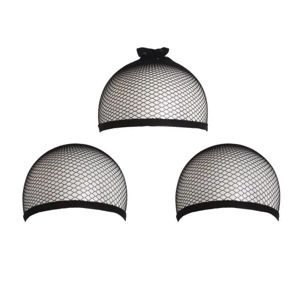3 st Svarta Perukmössor i One Size (2 Elastiska Hårnät + 1 Elastiskt Hårnät Öppen Ände)