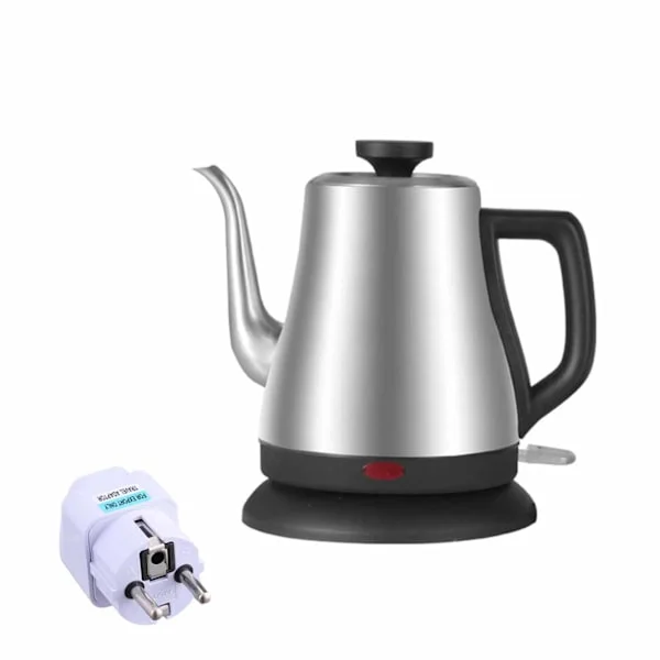 Long Spout Electric Kettle With Germany Plug Adapter Ergonomic Handle Tea Kettle For Boiling Water Stainless Steel
