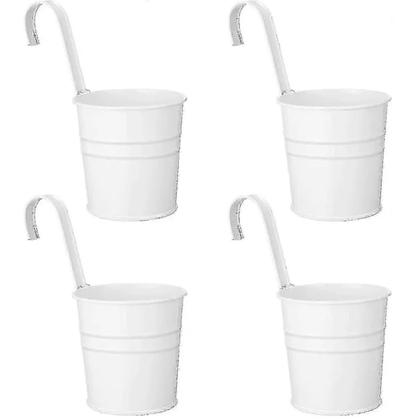 Set med 4 st hängande blomkrukor i shabby chic-stil, hängande metallkrukor med krok för utomhusbruk, balkong, trädgård, vit