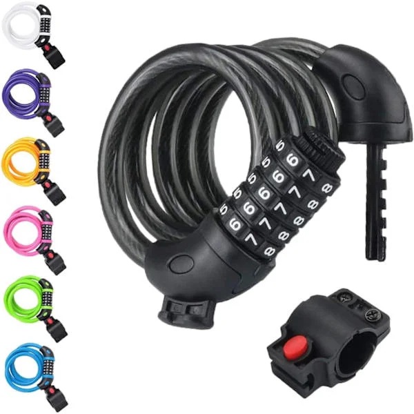 Bike Lock, Rolling Bike Lock with High Security 5-Digit Resettable Combination, Heavy Duty Anti-Theft Cable Lock, Black