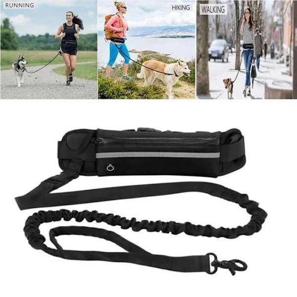 Waist belt with zippered storage pocket, reflective running belt, reflective elastic walking leash