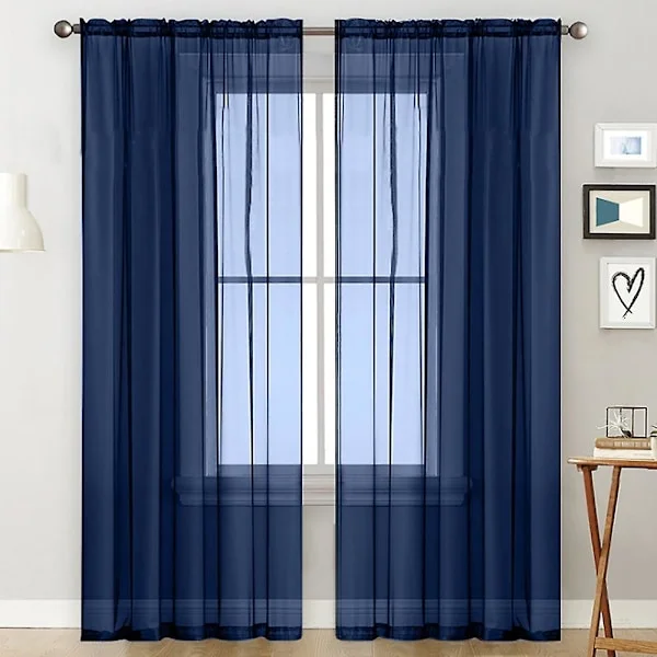 Lett Gardiner Stue Stanglomme Vindusgardinpaneler Soverom Semi-transparente Voile Gardiner Mørk B