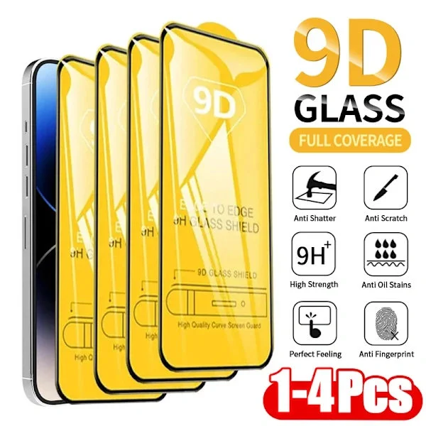 1-4 stk 9D beskyttelsesglass for iPhone 16 15 11 12 13 14 Pro Max 15Plus skjermbeskytter for iPhone XR X XS MAX herdet glass for iPhone 15Pro M