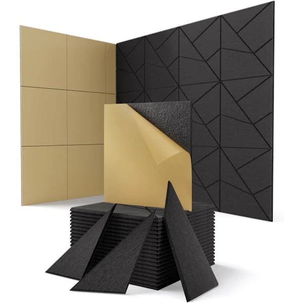 Sound Absorber Acoustic Panel 12-pack 30x30cm Self-adhesive Wall Absorbers for Studio & Office_TF_TF Black 12pcs 30x30cm