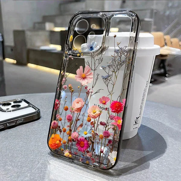 Purple Flowers Phone Case For iPhone 13 Case iPhone 16 Pro Max 11 15 14 12 17 Pro Max 16e 7 8 Plus XR SE Air Silicone Soft Case Black JW40-FY-