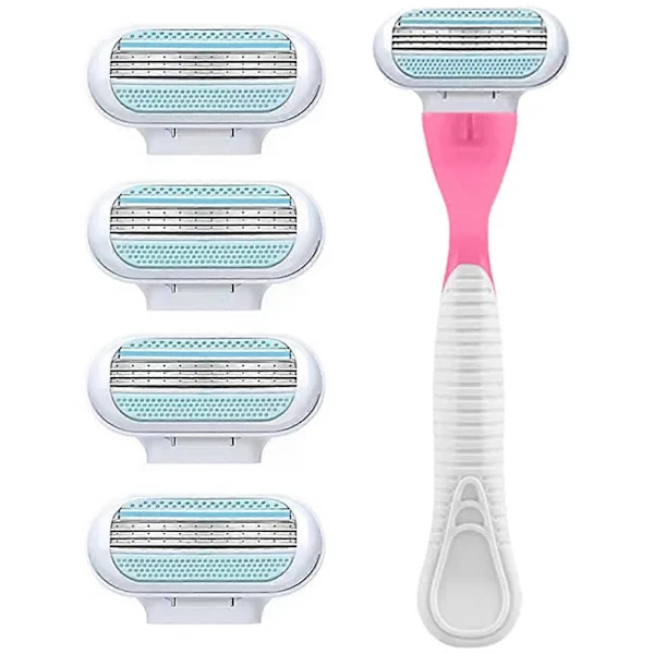 Rakblad Dam Rakblad Refiller Designade Kompatibla med en Bekväm Bordsrakning Smidig Glidning Rosa Handtag. 4 Refiller