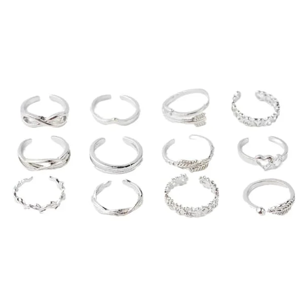 12 st Dam Tåring Knogring Set Retro Boho Fotring Dam Set Smycken silver 12st
