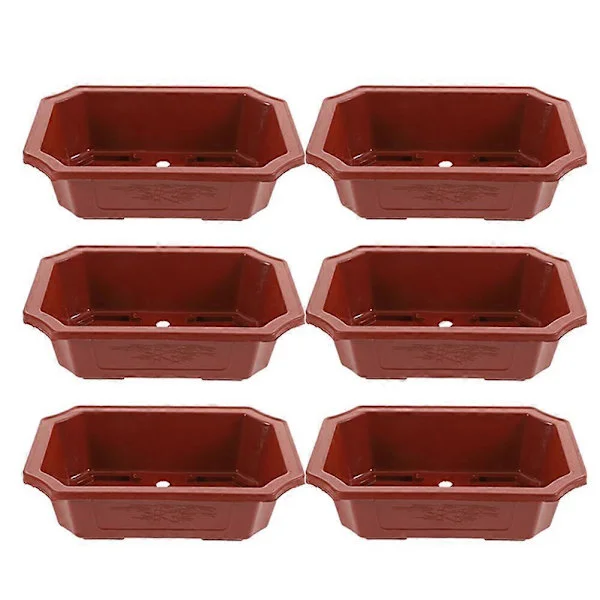 6 st plastblomkrukor, inomhusplanterare för balkonginredning, robust bonsaikruka med dränering, 9,43x6,68x2,75 tum brun