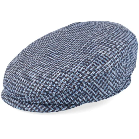 Stetson - Blau flatcap Cap - Driver Cap Silk Houndstooth Blue/Brown Flat Cap @ Hatstore