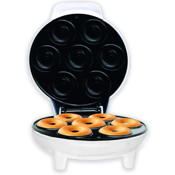 Mini Donut Maker Maskine til Ferie, Børnevenlig, Morgenmad eller Snack, Desserter og Mere med Non-stick Overflade, Laver 7 Donuts