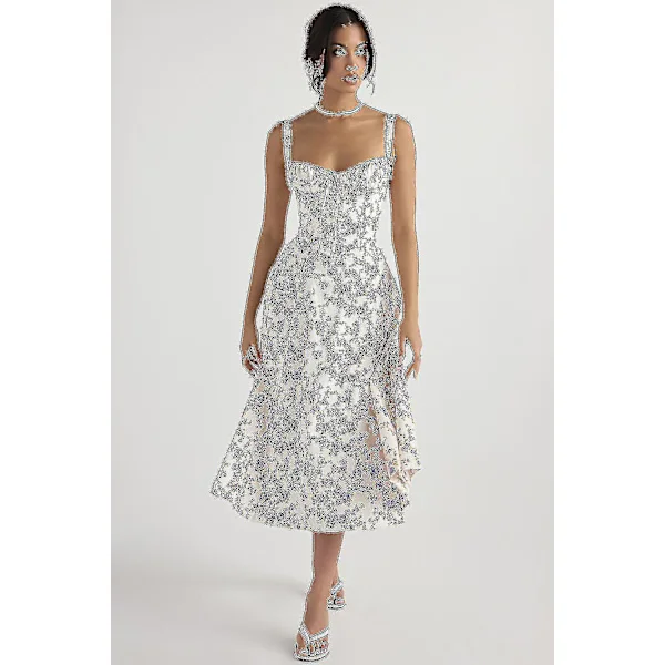 Kvinnor Blommig Boho Midi Bustier Kläder Dam Carmen Print Solklänning Sommar Beach Swing Kläder