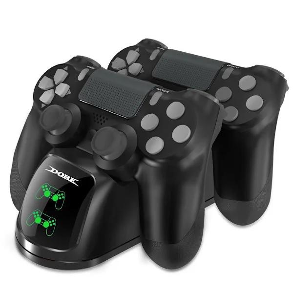 Ladestasjon for PS4 – Lader Håndkontroll /Playstation Kontroll, Dobbel ladestasjon for to PS4/PS4 Slim/PS4 Pro-kontrollere, Hurtiglading