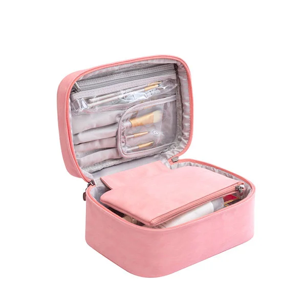 Makeup Taske Vandtæt Læder Kosmetiktaske Bærbar Makeup Rejsetaske Multifunktionel Makeup Børstetaske Makeup Organizer Taske til Kvinder Piger, 2-pak