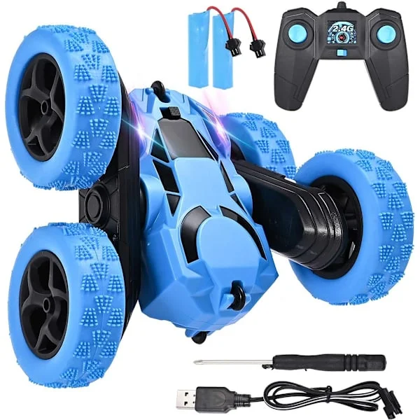 4WD Fjernstyrt bil Stuntbil RC Bil 360 Graders Rotasjon Offroad Radiostyrt bil 2.4GHz RC Stuntbil 6-12 År Gammel(Blå)_yux
