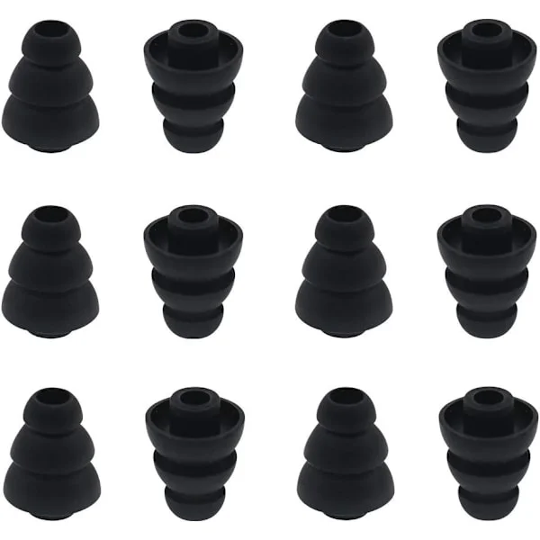 6 par med utskiftbare trippel flens-ørepropper for ørepropper, silikonpropper som passer til de fleste in-ear-hodetelefoner, svart